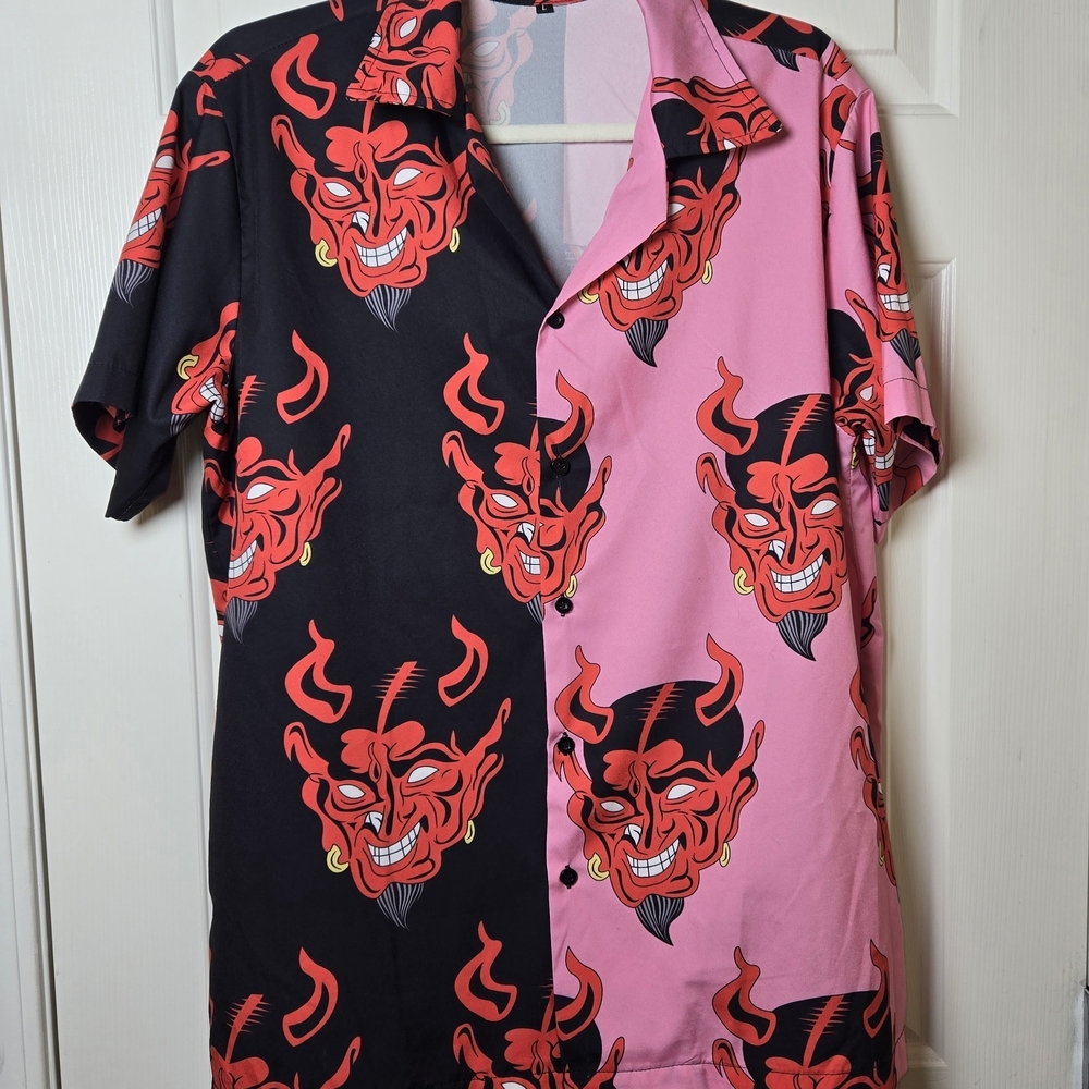 LG Devil Button Down Shirt Casual OR DRESSY BOLD HARAJUKU STREETWEAR ROCKABILLY - Picture 16 of 17
